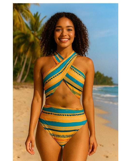 Cross Neck Trikini in Tropical Prints (MAR-2013)