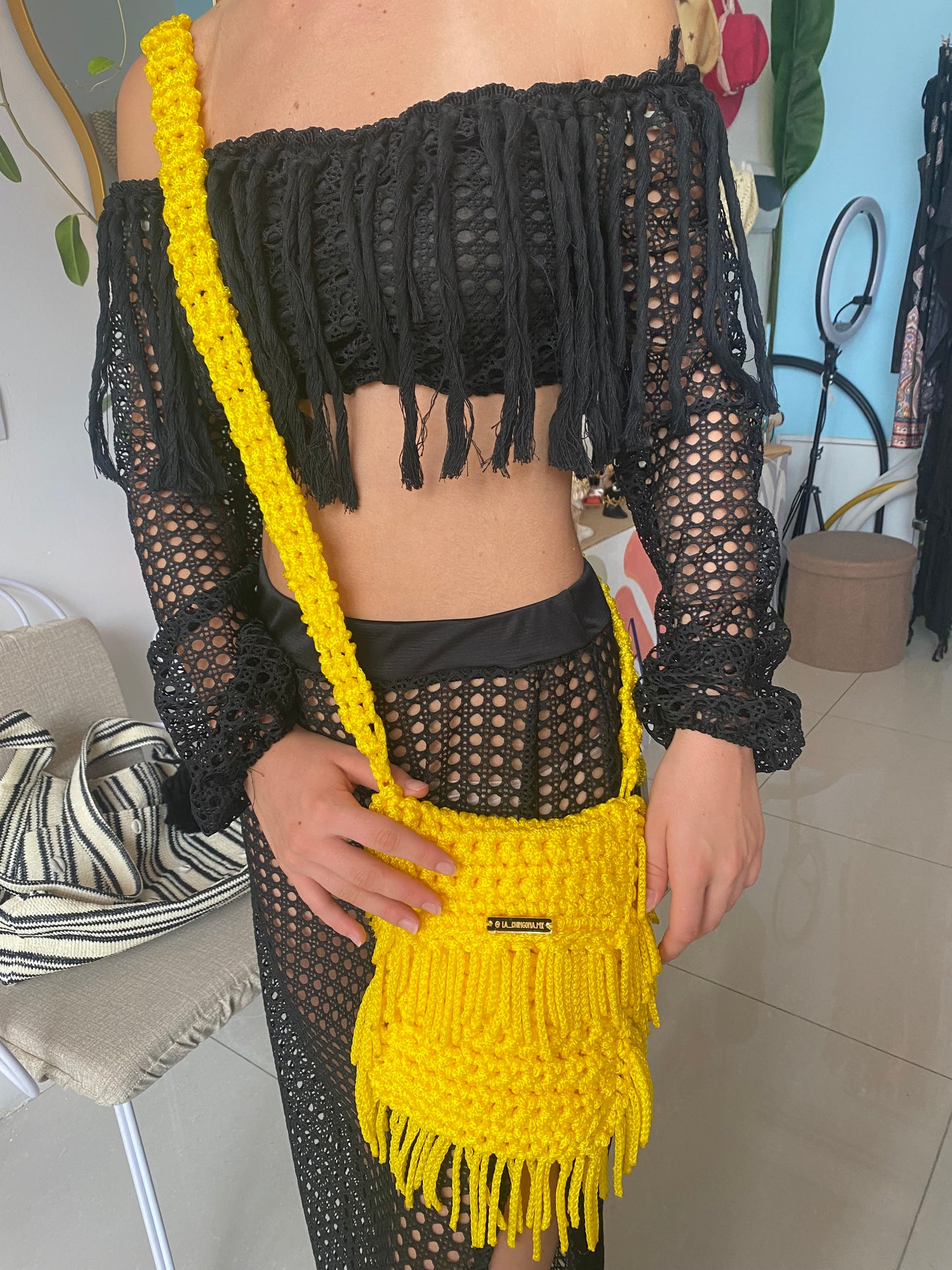 Crochet shoulder bag  medium (MX-4004) yellow