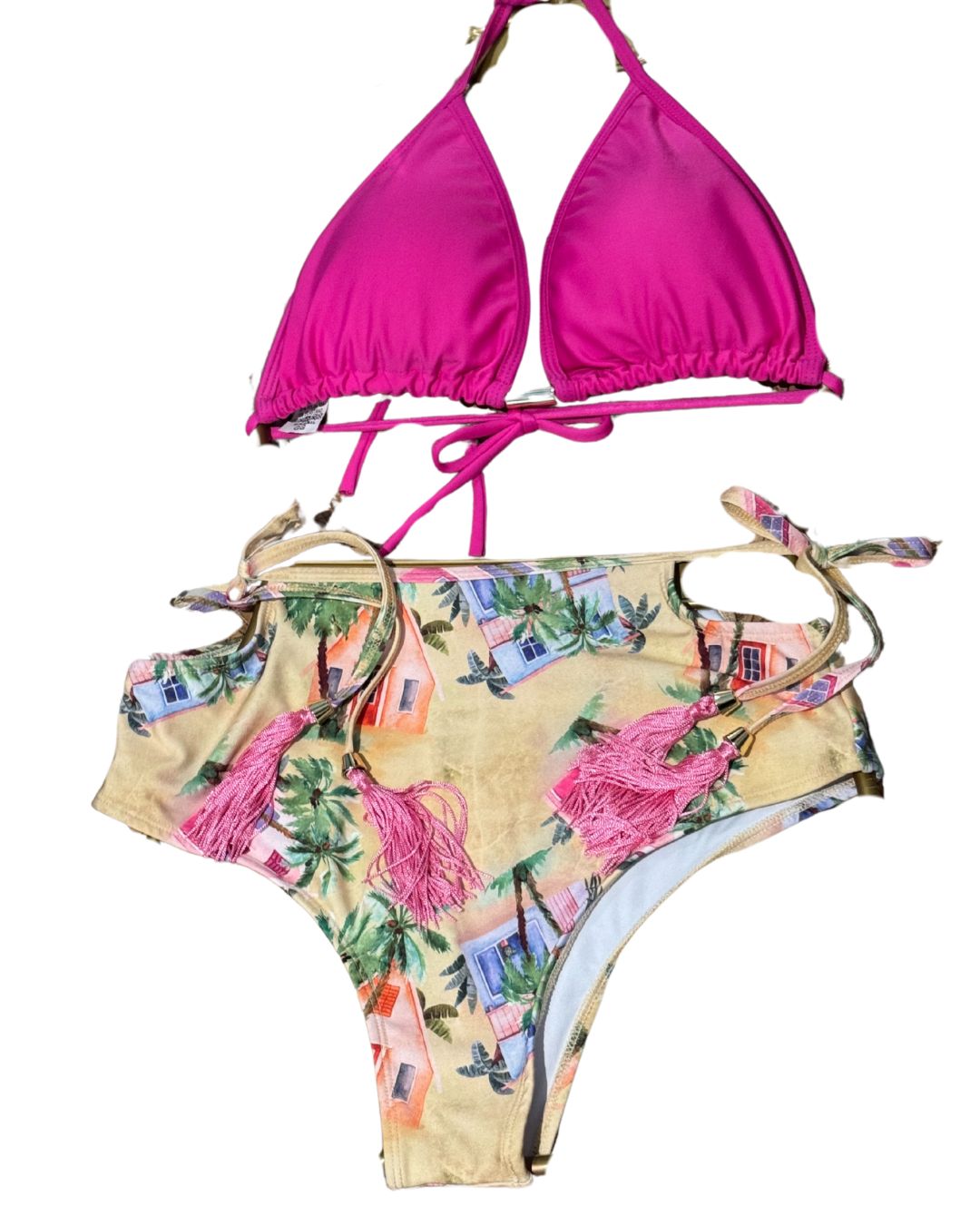 Palm tropical High-waisted botton tie side (MAR-1015) Pink